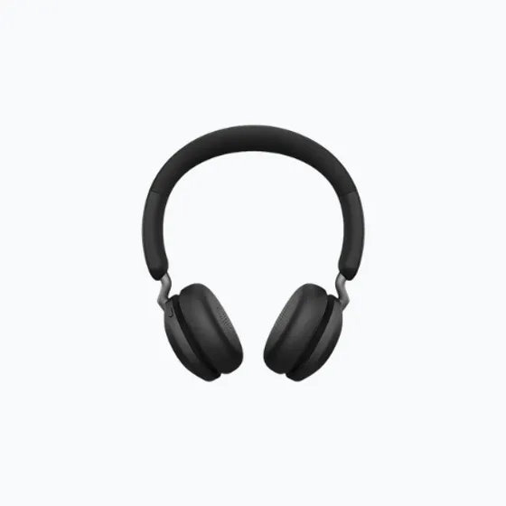 A pair of black on-ear Bluetooth headphones