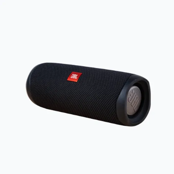 A black JBL portable Bluetooth speaker
